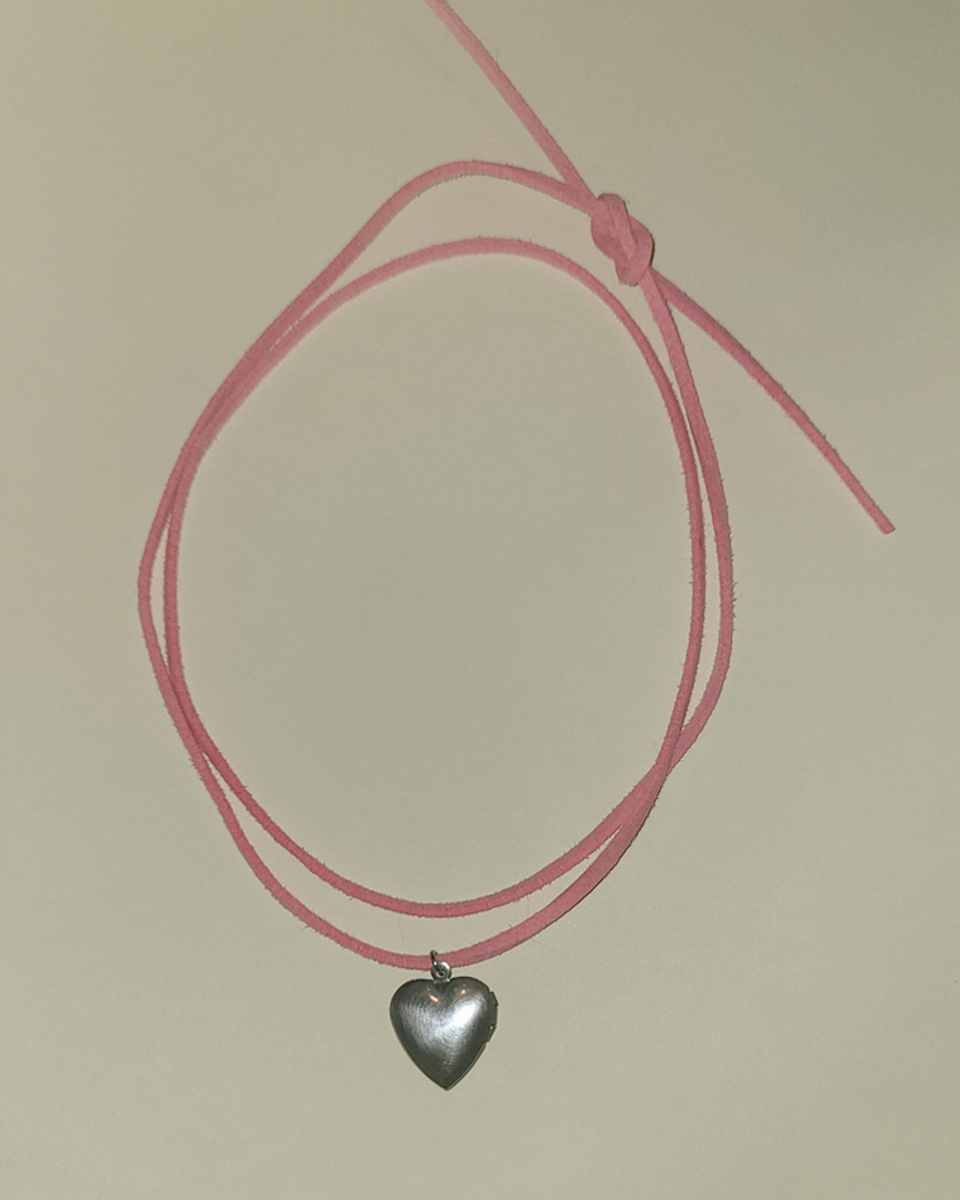 Small Heart Rosette Locket Cord Bracelet in Pink Suede