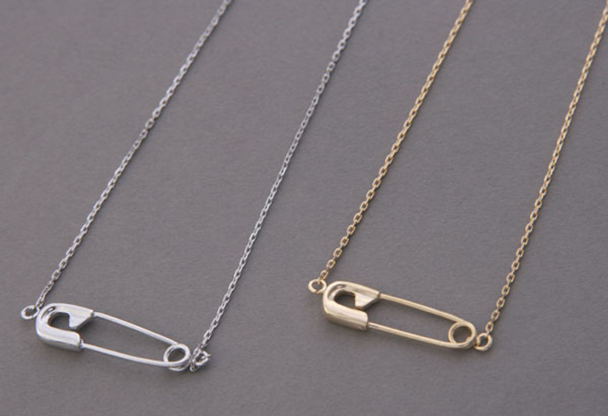 Yellow Gold Safety Pin Necklace Sterling Silver