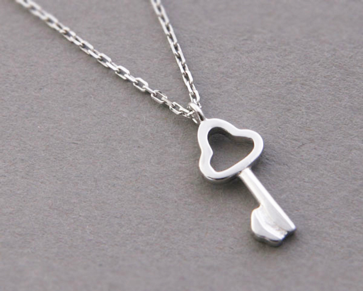 Tiny Key Necklace Tiny Sterling Silver Heart Key Necklace 