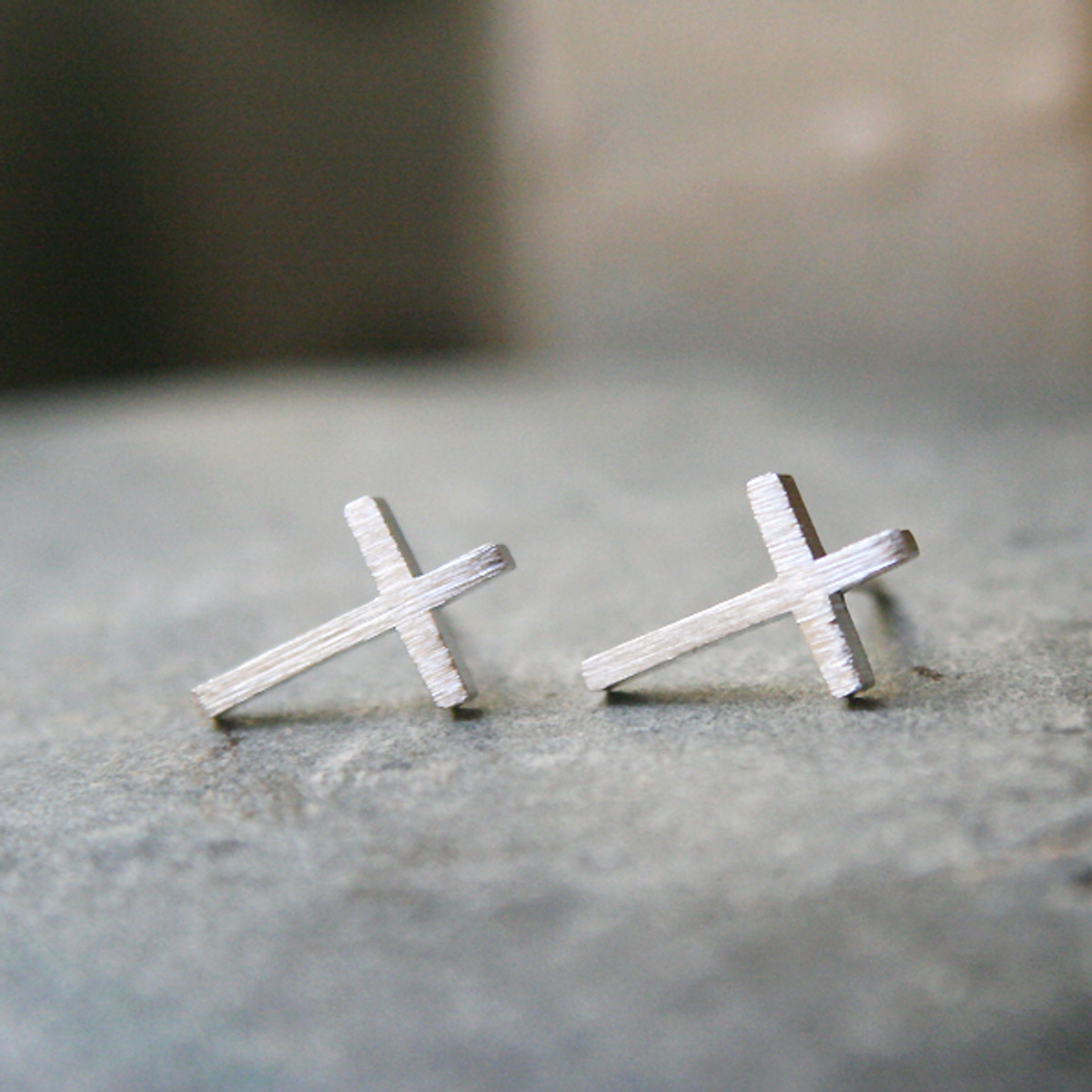 Blushed Silver Cross Stud Earrings - kellinsilver.com