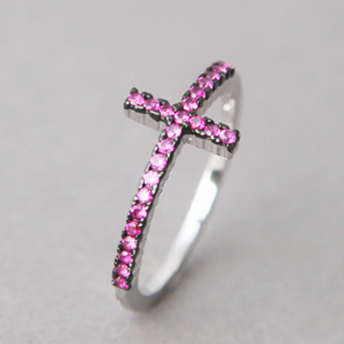 Ruby CZ Black Sideways Cross Ring Sterling Silver - kellinsilver.com