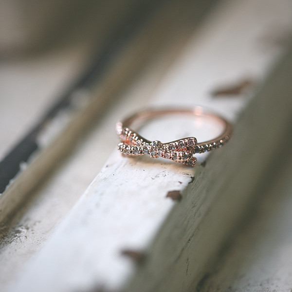 CZ Ribbon Bow Ring Rose Gold