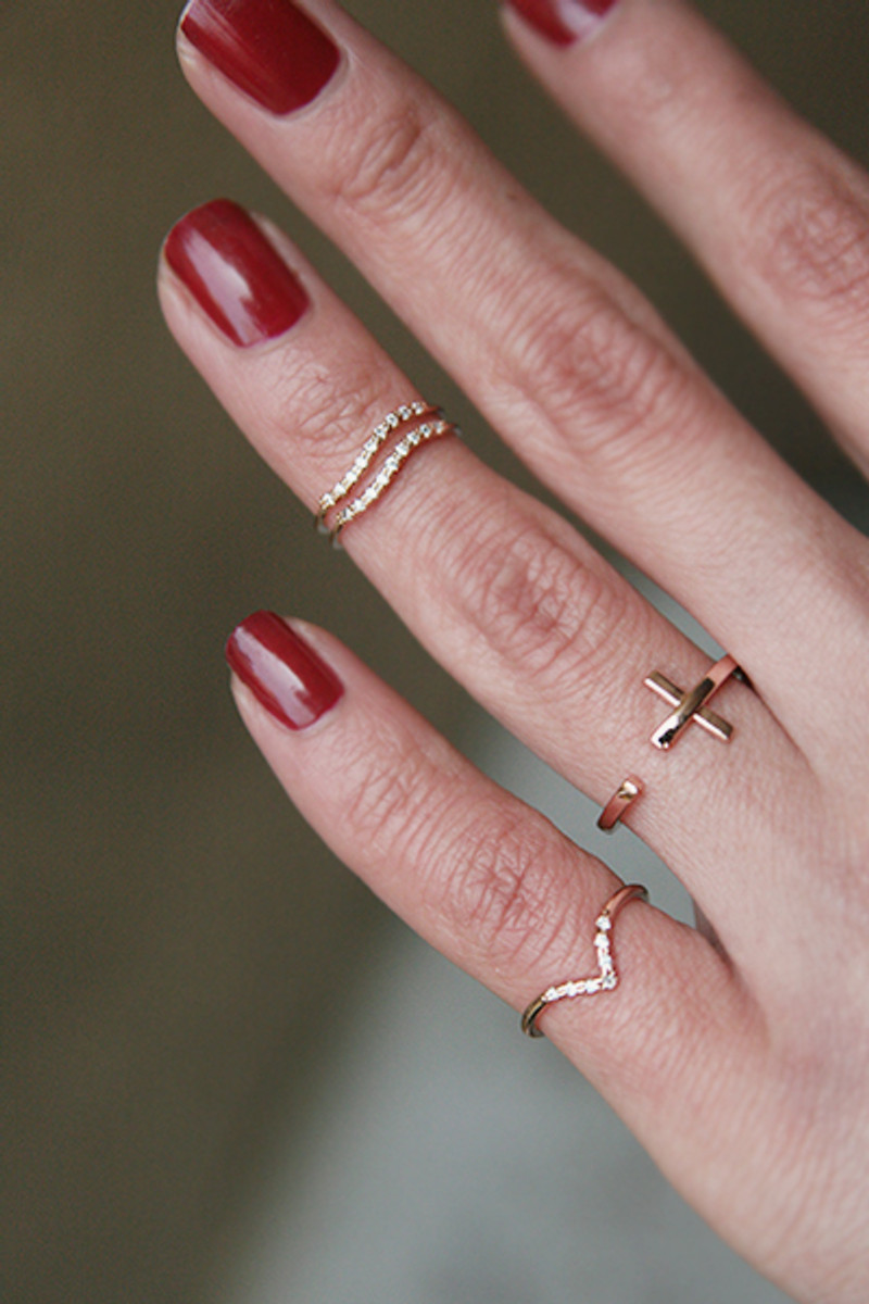 CZ Wave Rose Gold Thin Rings Set of 2 