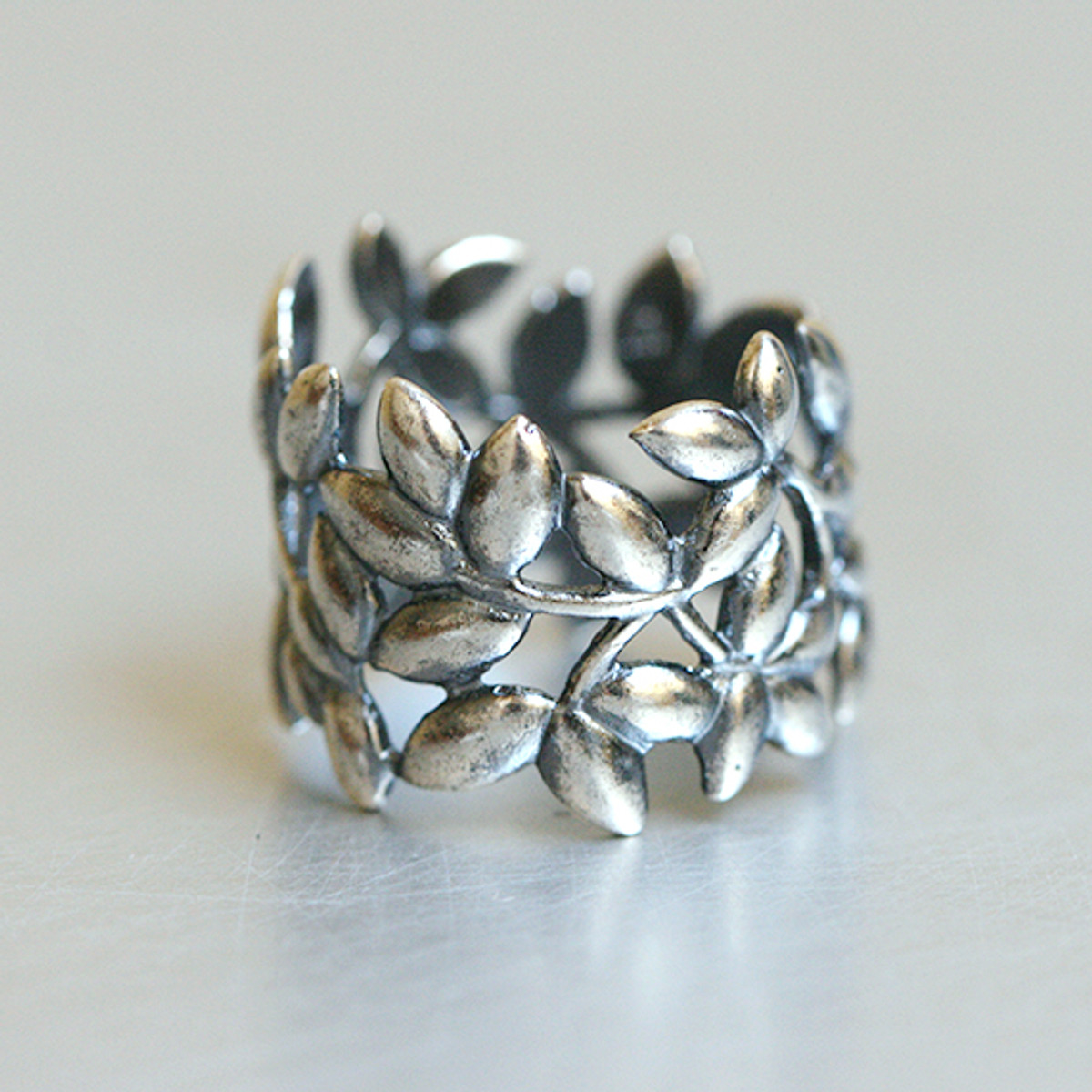 Oxidized Sterling Silver Olive Leaf Wrap Ring - kellinsilver.com