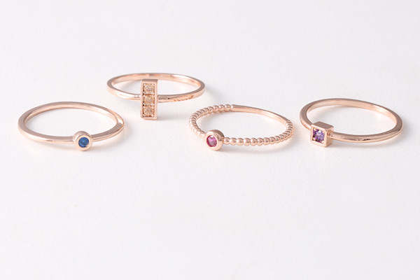 Color Stone Rose Gold Stackable Ring Set Of 4 - kellinsilver.com
