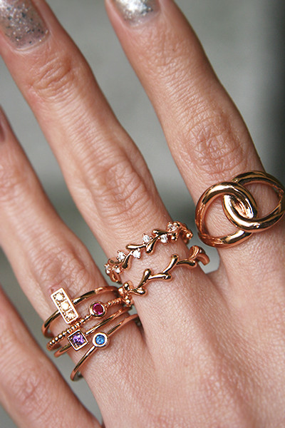 Color Stone Rose Gold Stackable Ring Set Of 4 - kellinsilver.com