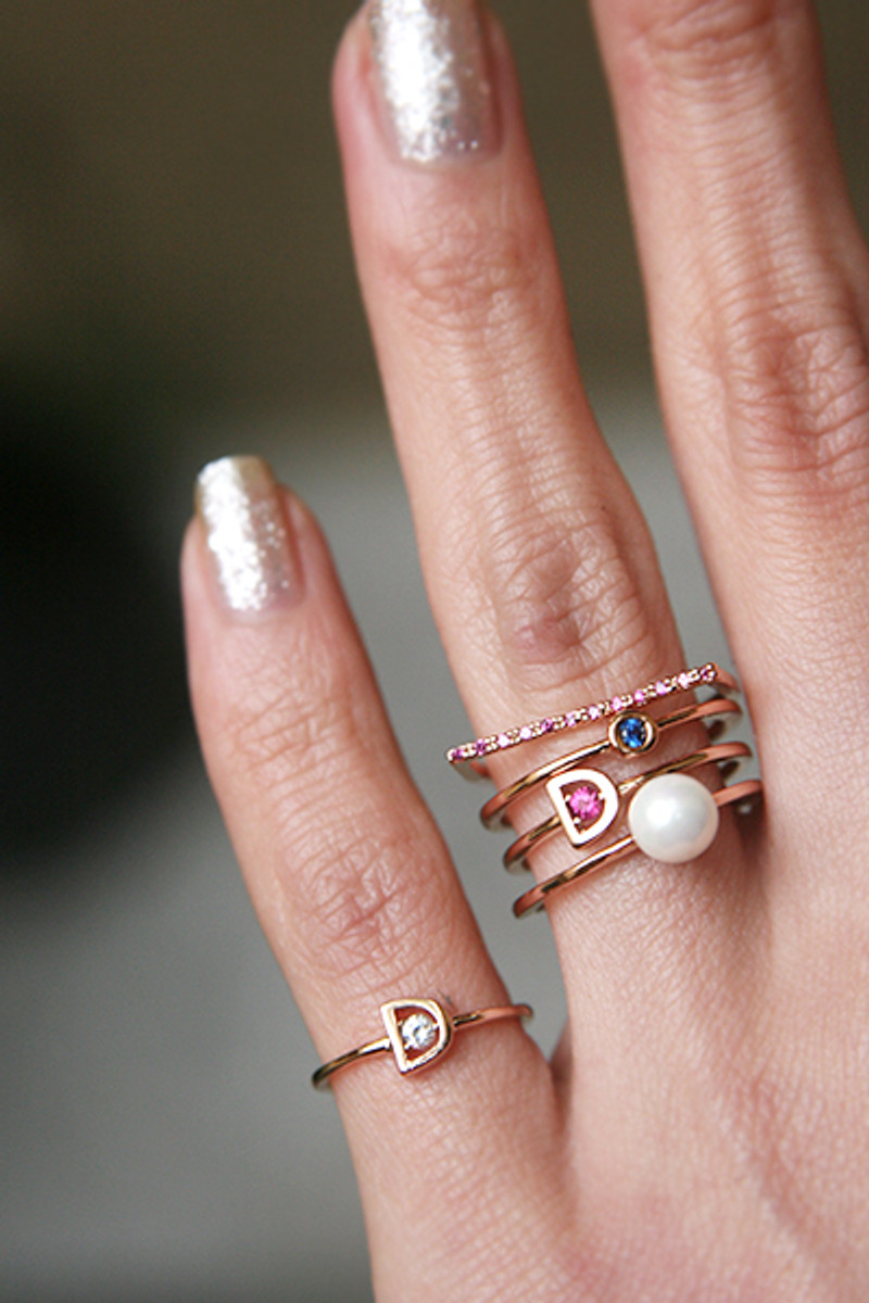 Pearl and Color Stone Stackable Rings Set Rose Gold of 5 - kellinsilver.com
