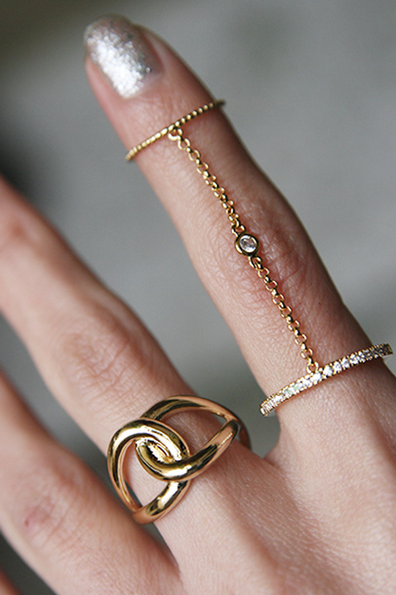 Bezel Two Finger Chain Ring Gold - kellinsilver.com