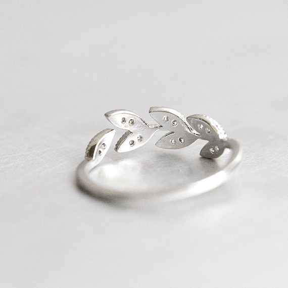 CZ Olive Leaf Wrap Ring White Gold