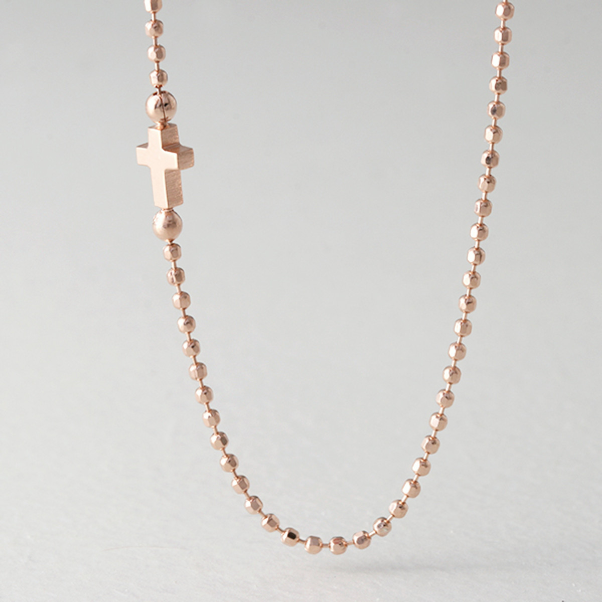 Mini Rose Gold Silver Sideways Cross Pendant Necklace CZ 16 inch 17