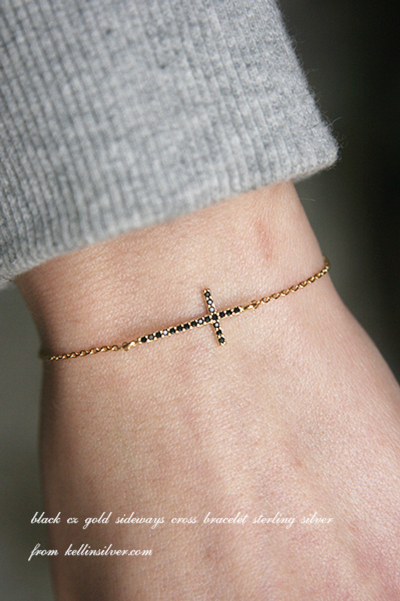 10K, 14K or 18K Solid Gold, Two Tone Celebrity Style Small Sideways Cross  Bracelet or Anklet yellow & White Gold - Etsy