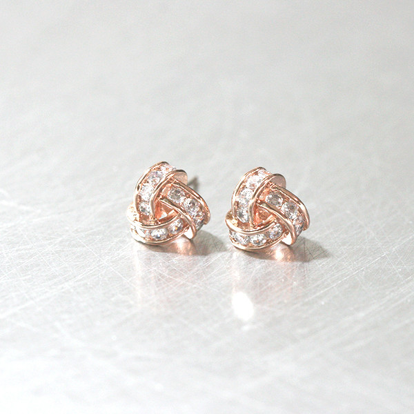 Swarovski Rose Gold Triangle Knot Earrings Studs