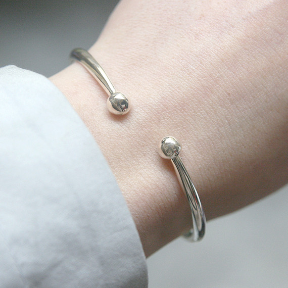 Sterling Silver Double Ball Bracelet Cuff