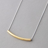 Yellow Gold Curved Bar Necklace Sterling Silver