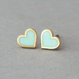 Mint Heart Stud Earrings Silver Post