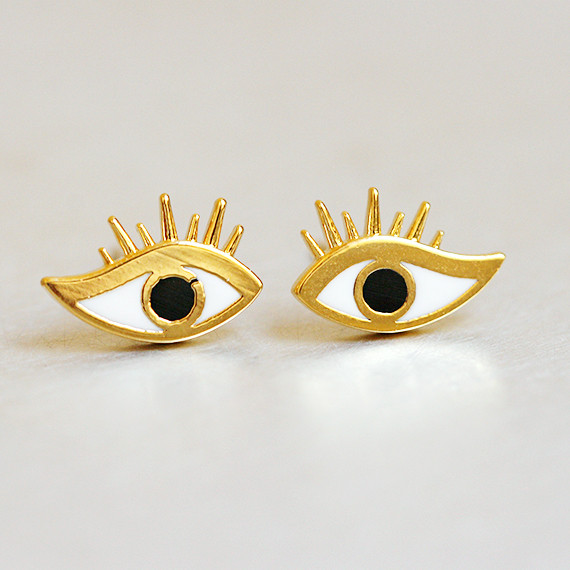 Turquoise Hamsa Evil Eye Stud Earrings