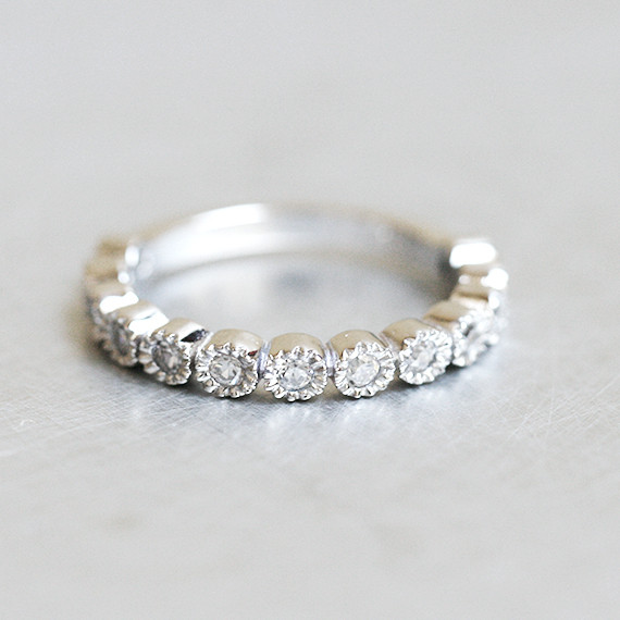 Pave Milgrain Edge White Gold Eternity Ring Sterling Silver ...