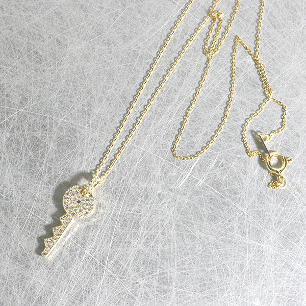 CZ Gold Key Charm Necklace Sterling Silver from kellinsilver.com