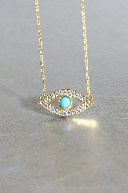 Turquoise Gold Evil Eye Necklace Sterling Silver from kellinsilver.com