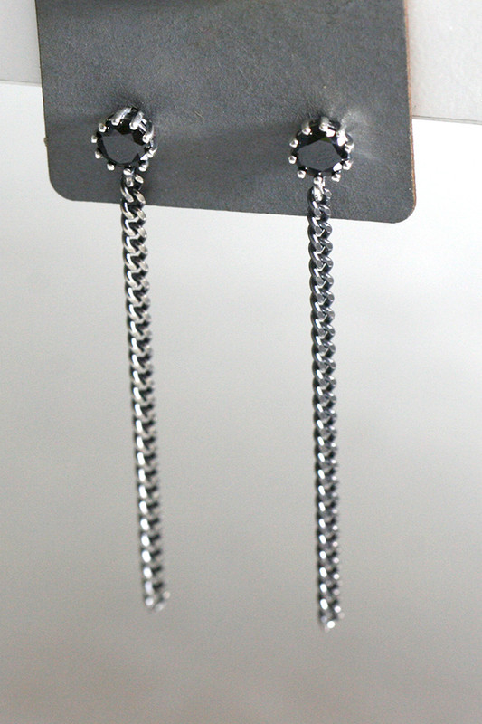 Black CZ Oxidized Sterling Silver Chain Drop Earrings from kellinsilver.com