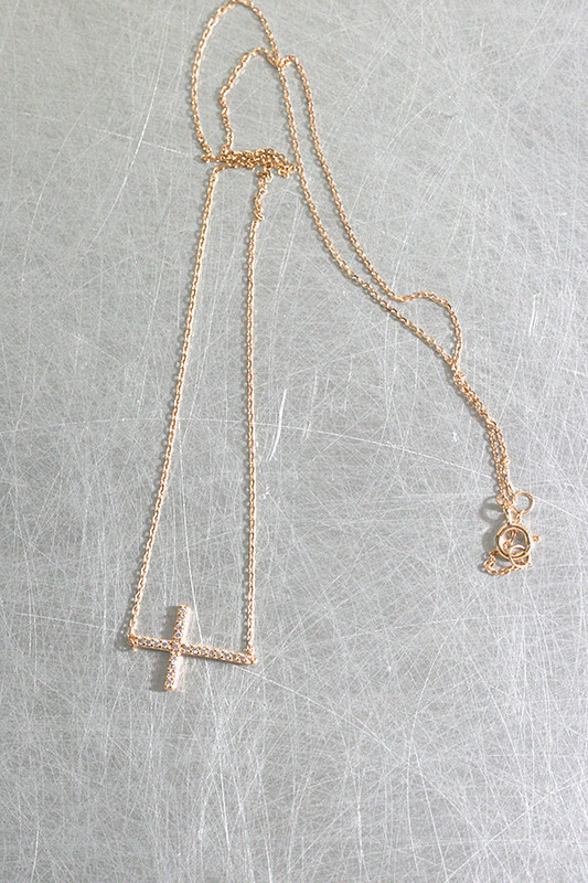Rose Gold Swarovski Sideways Cross Necklace Sterling Silver from kellinsilver.com