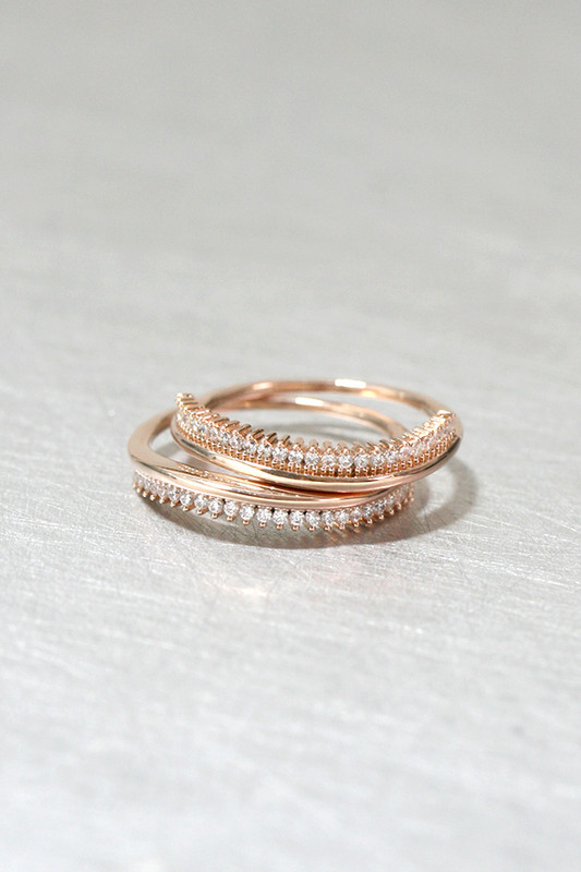 CZ Rose Gold Wave Tiara Ring Set of 2 Sterling Silver from kellinsilver.com