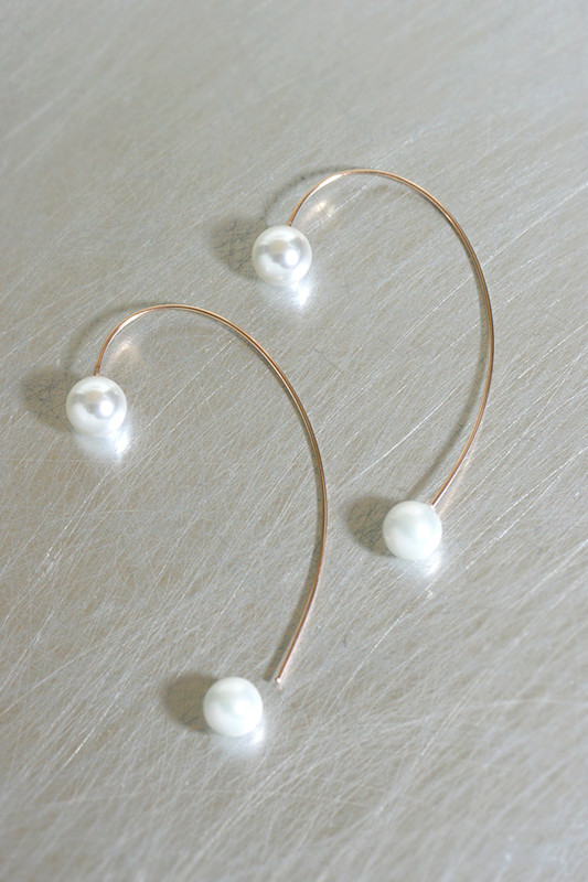 Swarovski Pearl Curved Bar Dangle Earrings Rose Gold from kellinsilver.com