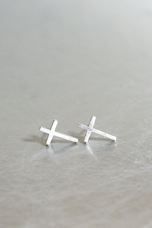 Silver Matte Cross Stud Earrings from kellinsilver.com