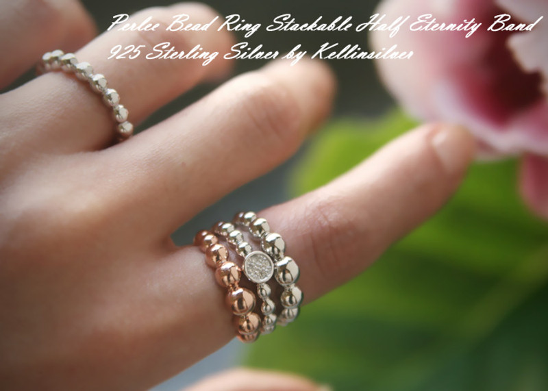 Rose Gold Perlee Half Eternity Ring Sterling Silver from kellinsilver.com