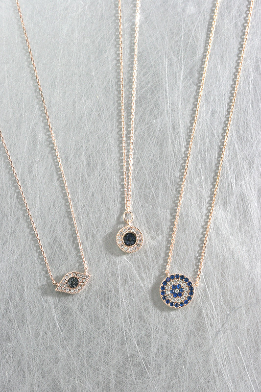 Rose Gold Sapphire Blue Small Disc Evil Eye Necklace Sterling Silver on kellinsilver.com