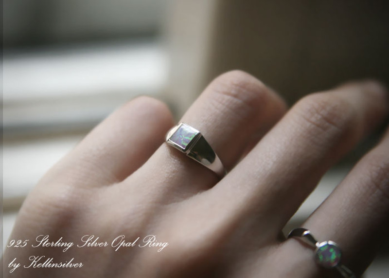 Square Opal Ring Sterling Silver