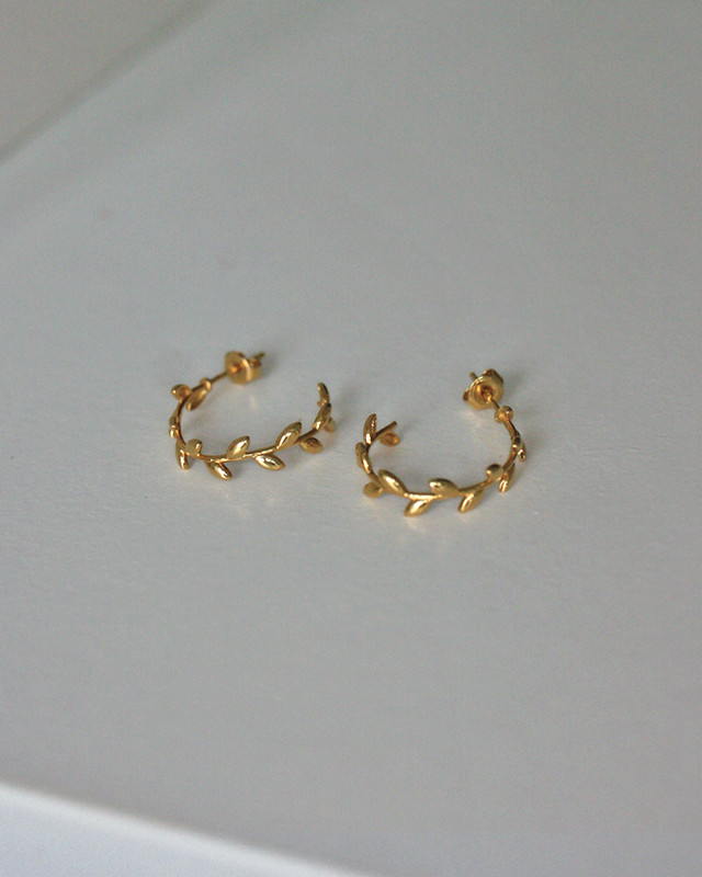 Gold Olive Leaf Hoop Earrings Sterling Silver on kellinsilver.com