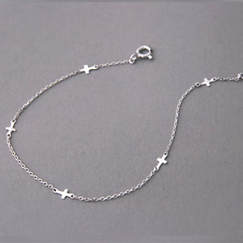 Sterling Silver Sideways Cross Chain Bracelet