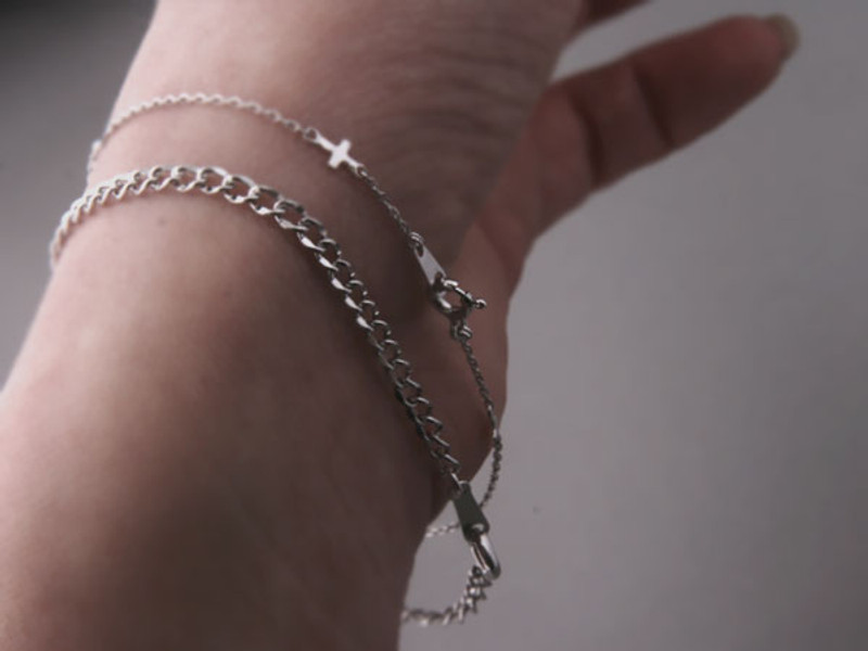 Sterling Silver Sideways Cross Chain Bracelet