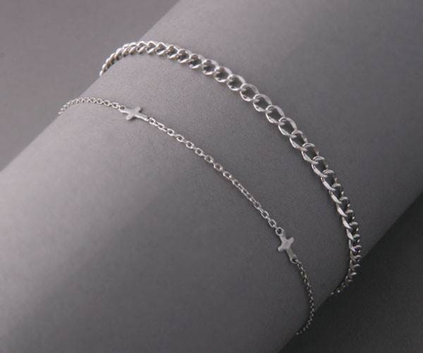 Sterling Silver Sideways Cross Chain Bracelet