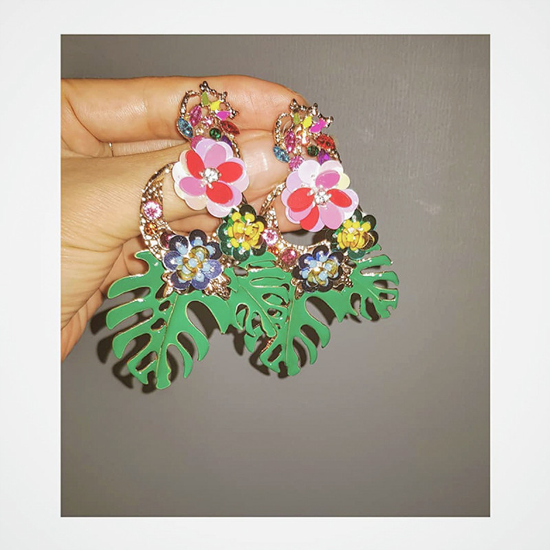 Tropical leaf beaded Earrings from kellinsilver.com