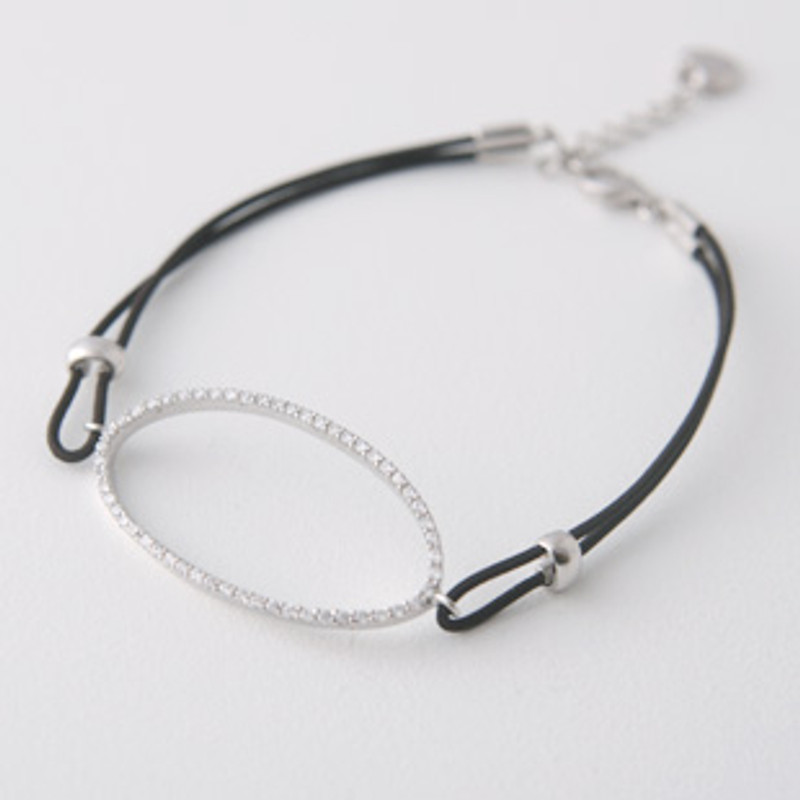 CZ Pave Sterling Silver Ellipse Stretch String Bracelet