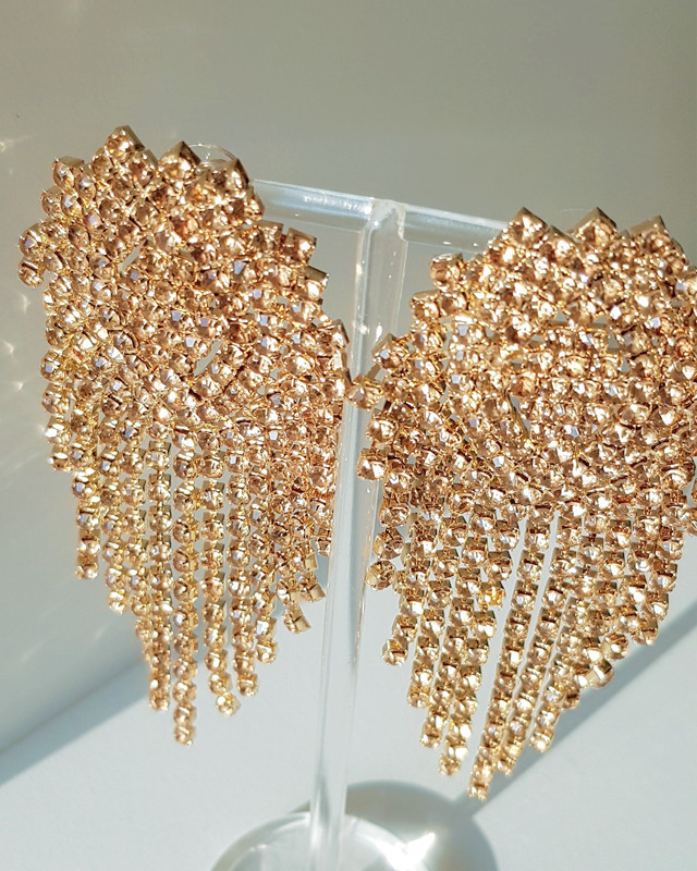 Long Sophia Crystal Earrings Gold from kellinsilver.com