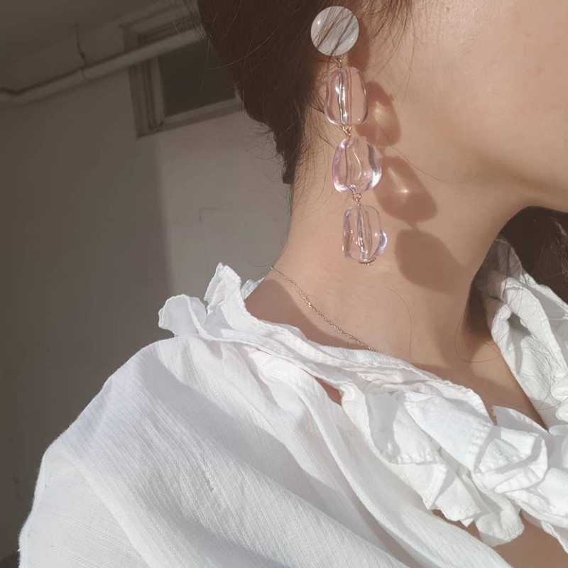 Statement Crystal Drop Earrings in Pink  on kellinsilver.com