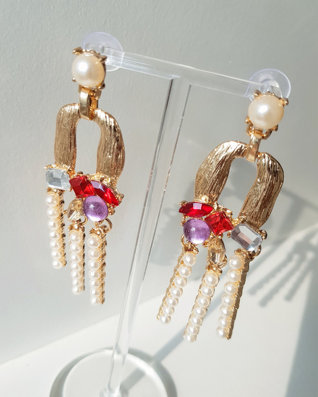 Merry Pearl Drop Earrings in Red on kellinsilver.com