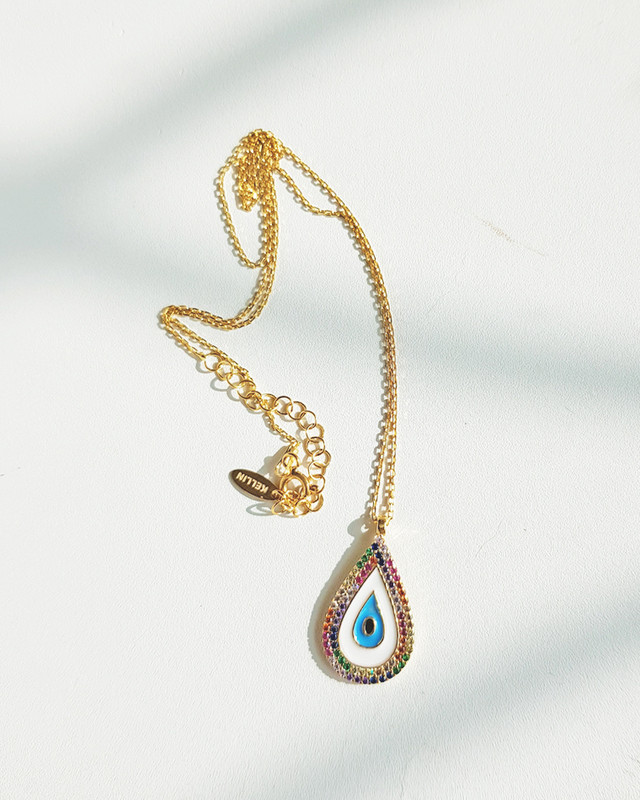 Evil Eye Rainbow Drop Necklace in sterling silver on kellinsilver.com