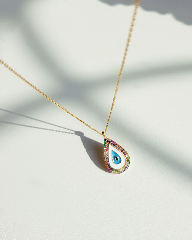 Evil Eye Rainbow Drop Necklace in sterling silver on kellinsilver.com