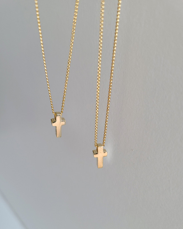 Gold Tiny Cross Necklace Sterling 