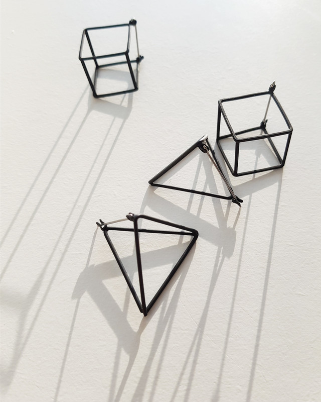 3D Geometric Triangle Square Earrings on kellinsilver.com