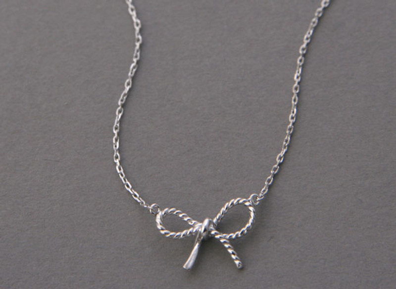 White Gold Bow Forget Me Knot Necklace Sterling Silver from kellinsilver.com