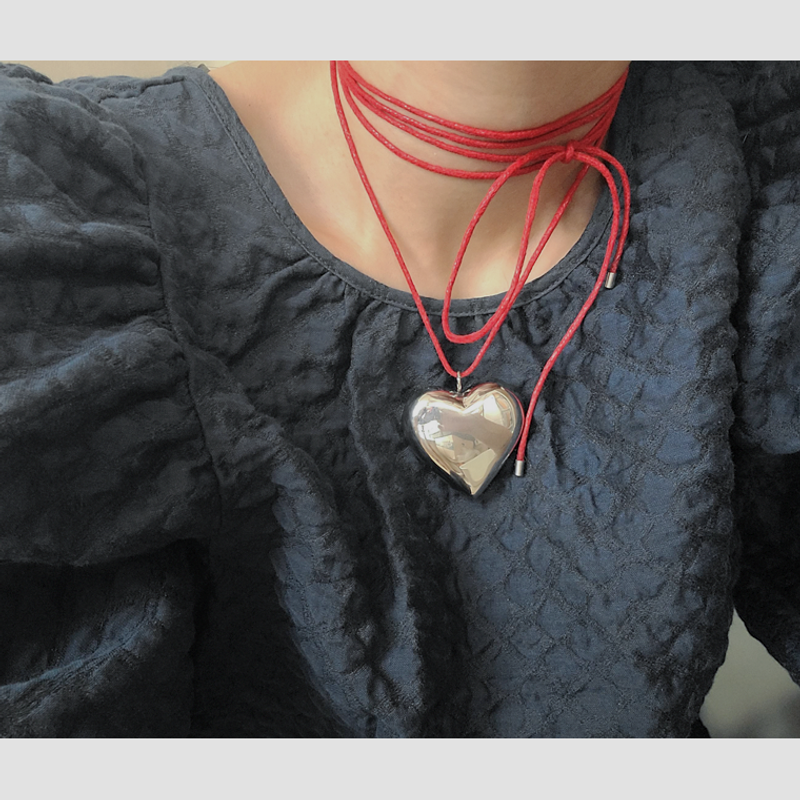 Large Stainless Steel Puffy Heart Choker  Necklace in Red on kellinsilver.com