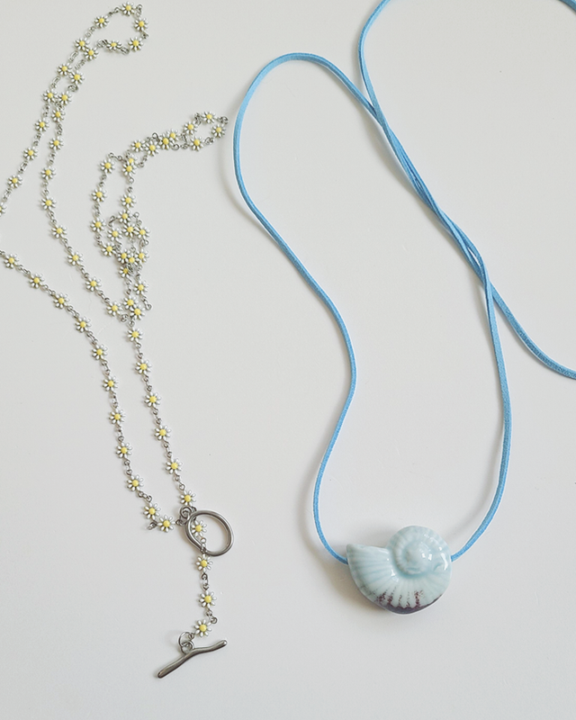 Ceramic Blue Ammonite Necklace in Sky Blue Suede from kellinsilver.com