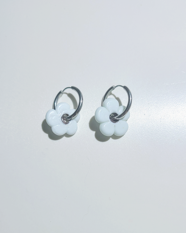  Mini Fleur Glass Earrings in opaque white on kellinsilver.com
