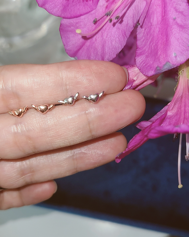 Tiny Angel Wing Heart Stud Earrings in Sterling Silver on kellinsilver.com