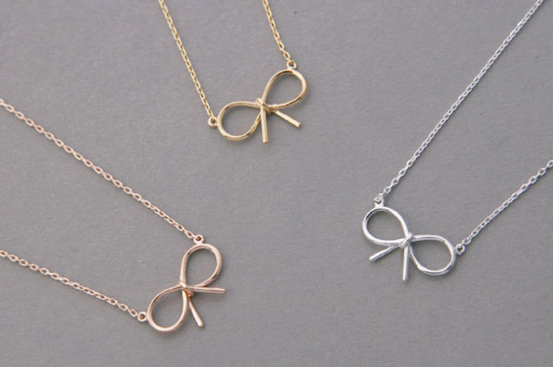 Yellow Gold Reminder Bow Necklace Sterling Silver